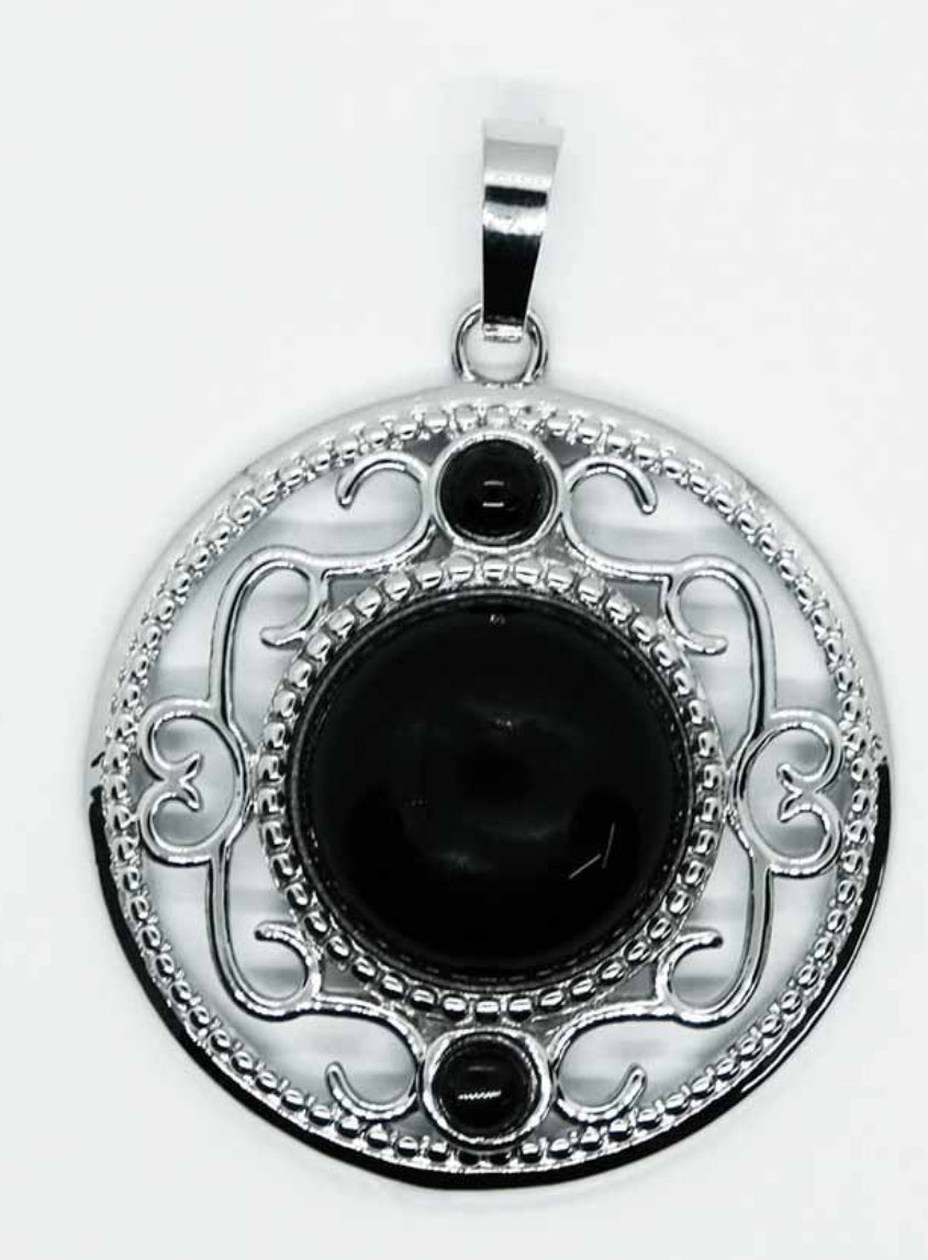 Pendant Round Lacy Obsidian
