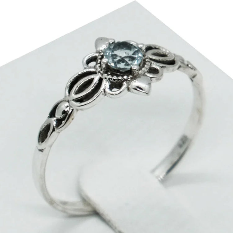 Silver Ring Flower Blue Topaz