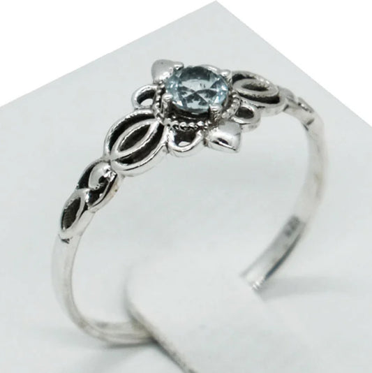 Silver Ring Flower Blue Topaz