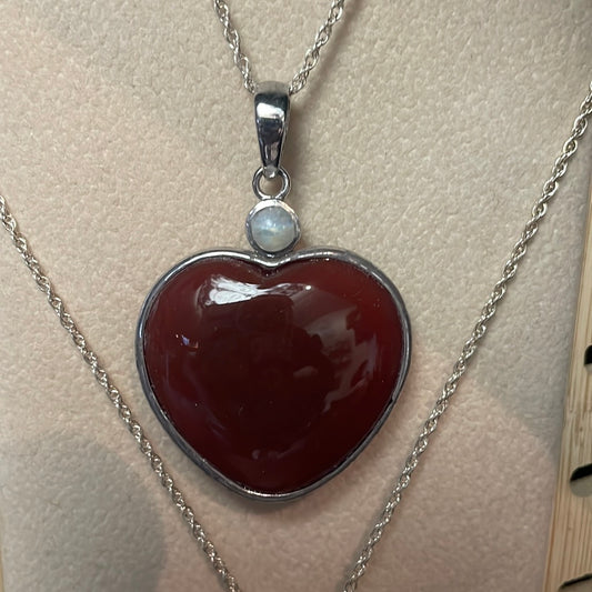 Carnelian Hear pendant on 18inch 925 silver chain.